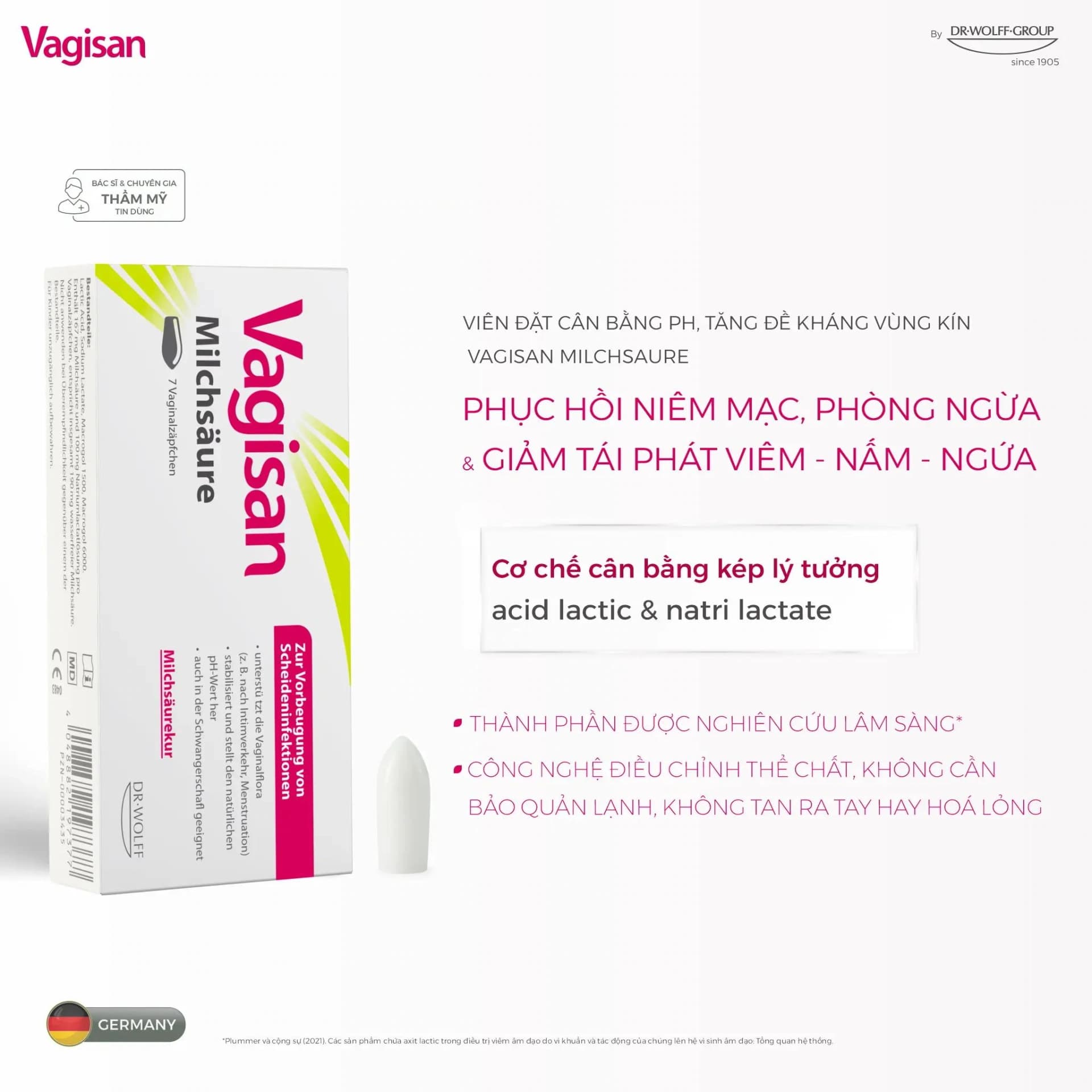 Angel Beauty Care Viên đặt cân bằng pH âm đạo Vagisan Milchsäure for Chăm sóc vùng nhạy cảm - gallery image 2